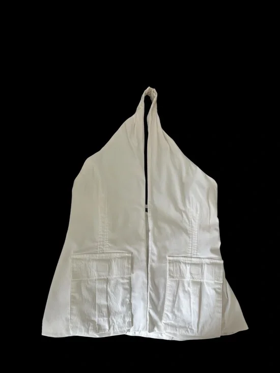 Zara White Sleeveless Long Vest with Patch Pockets - Picture 2 of 8